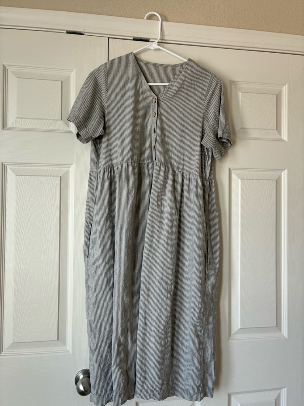 Linen Gray Striped Midi Dress